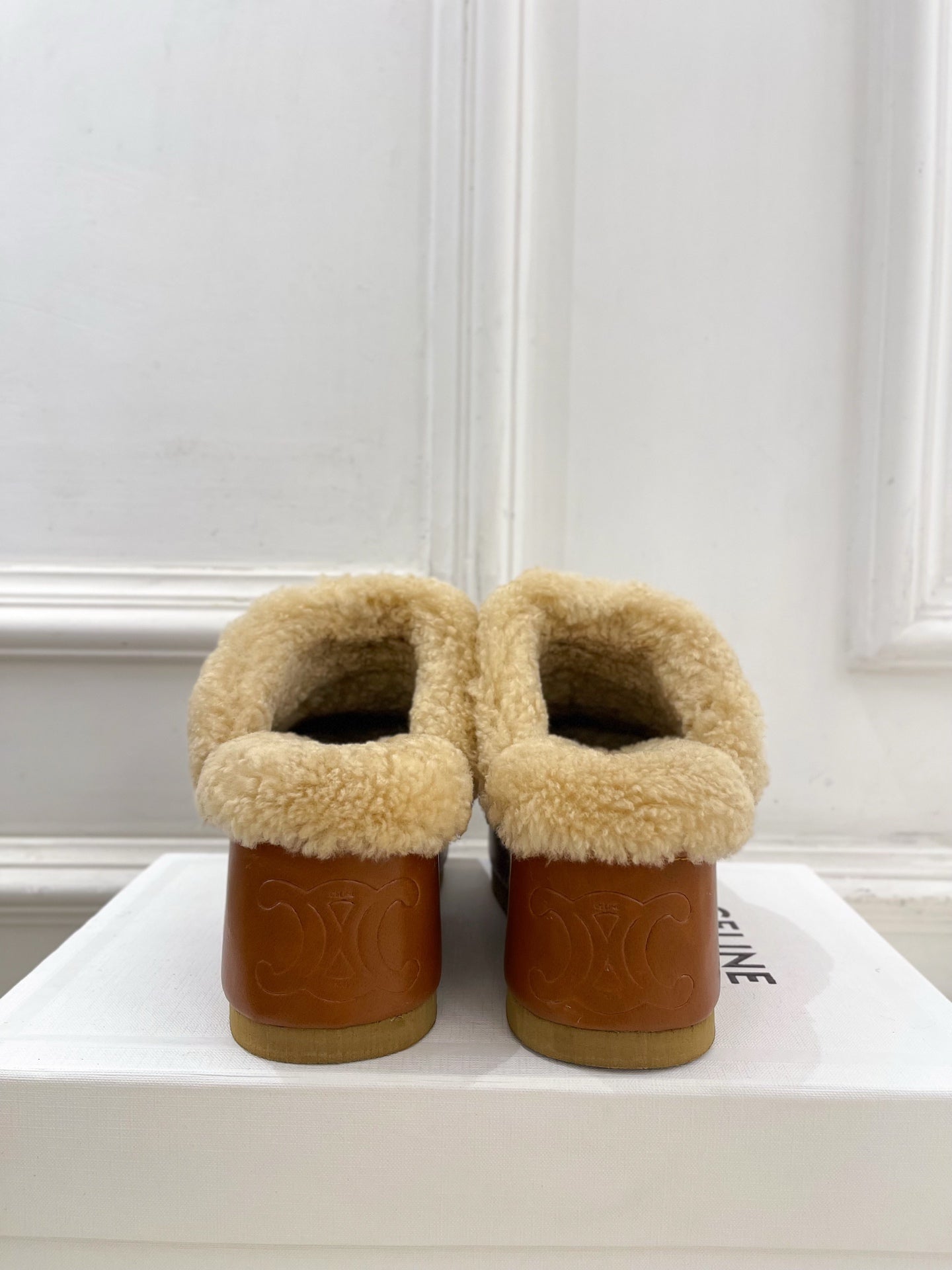 CL 25s Dana Wedge Mule 80mm Brown Beige Suede Calfskin & Shearling