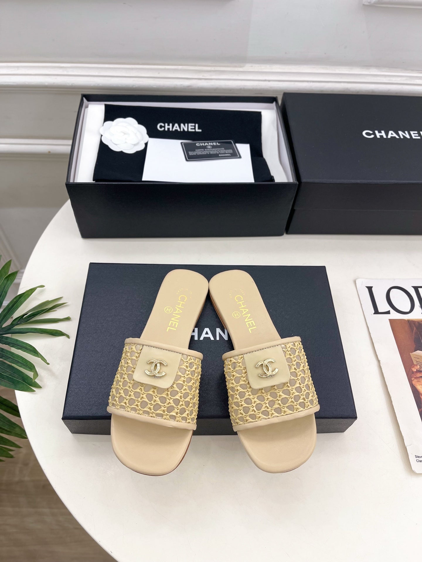 Chanel 2026  Woven Flat Slippers Leather Sheepskin 831405