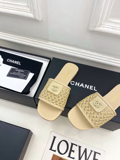 Chanel 2026  Woven Flat Slippers Leather Sheepskin 831405