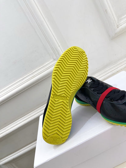 Celine 26s Soft Sneaker Black Green Perforated Lambskin Suede 947586