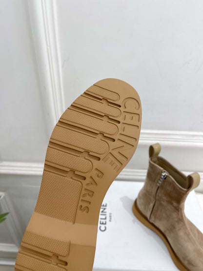 Celine 26s Flow Zipped Ankle Boots Khaki Suede 947591