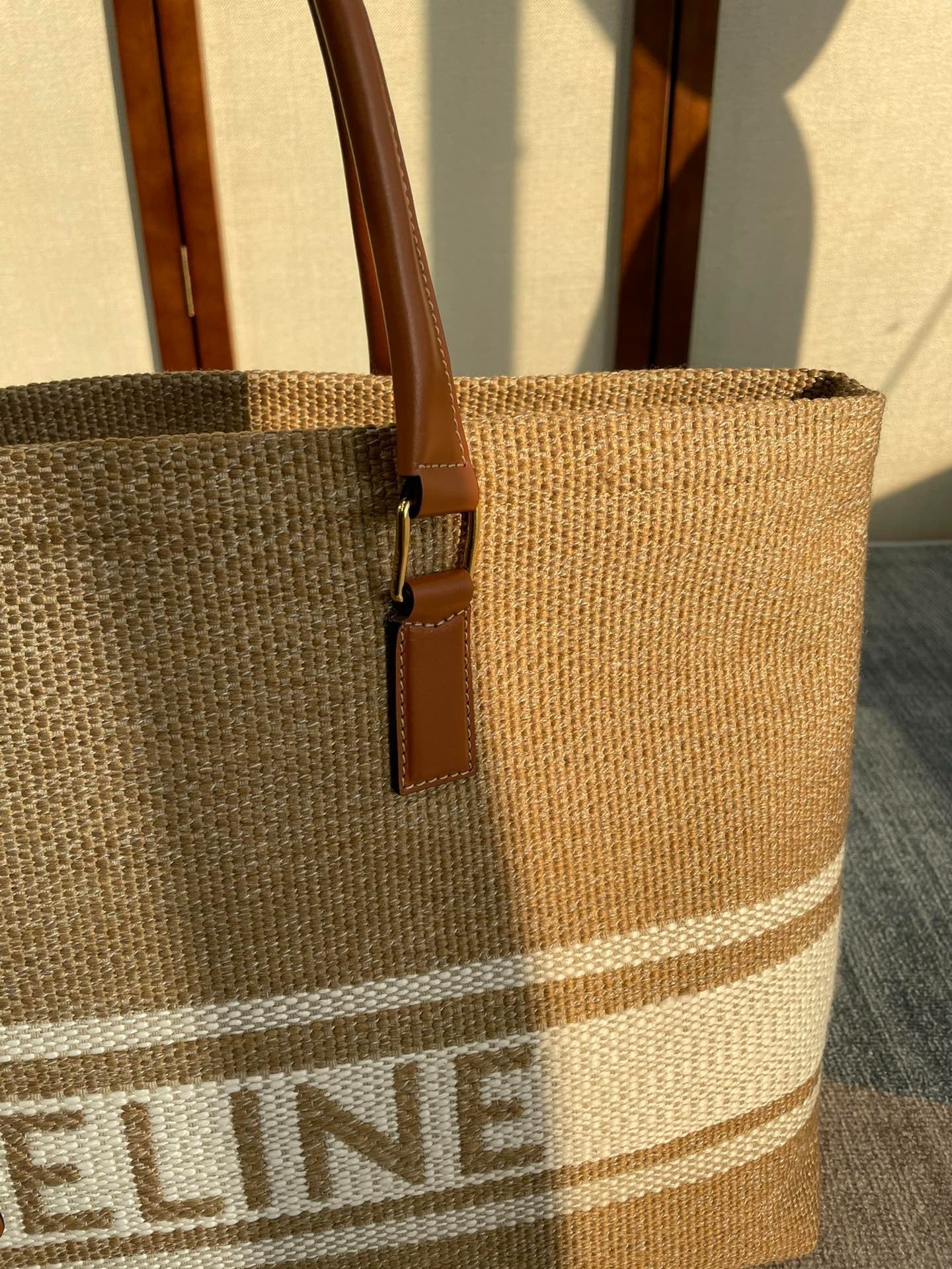 Cabas 44 Printed Canvas Brown White Tote