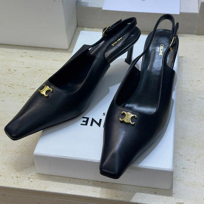 Celine 26 Slingback Pumps Triomphe Logo 65mm Leather 762631