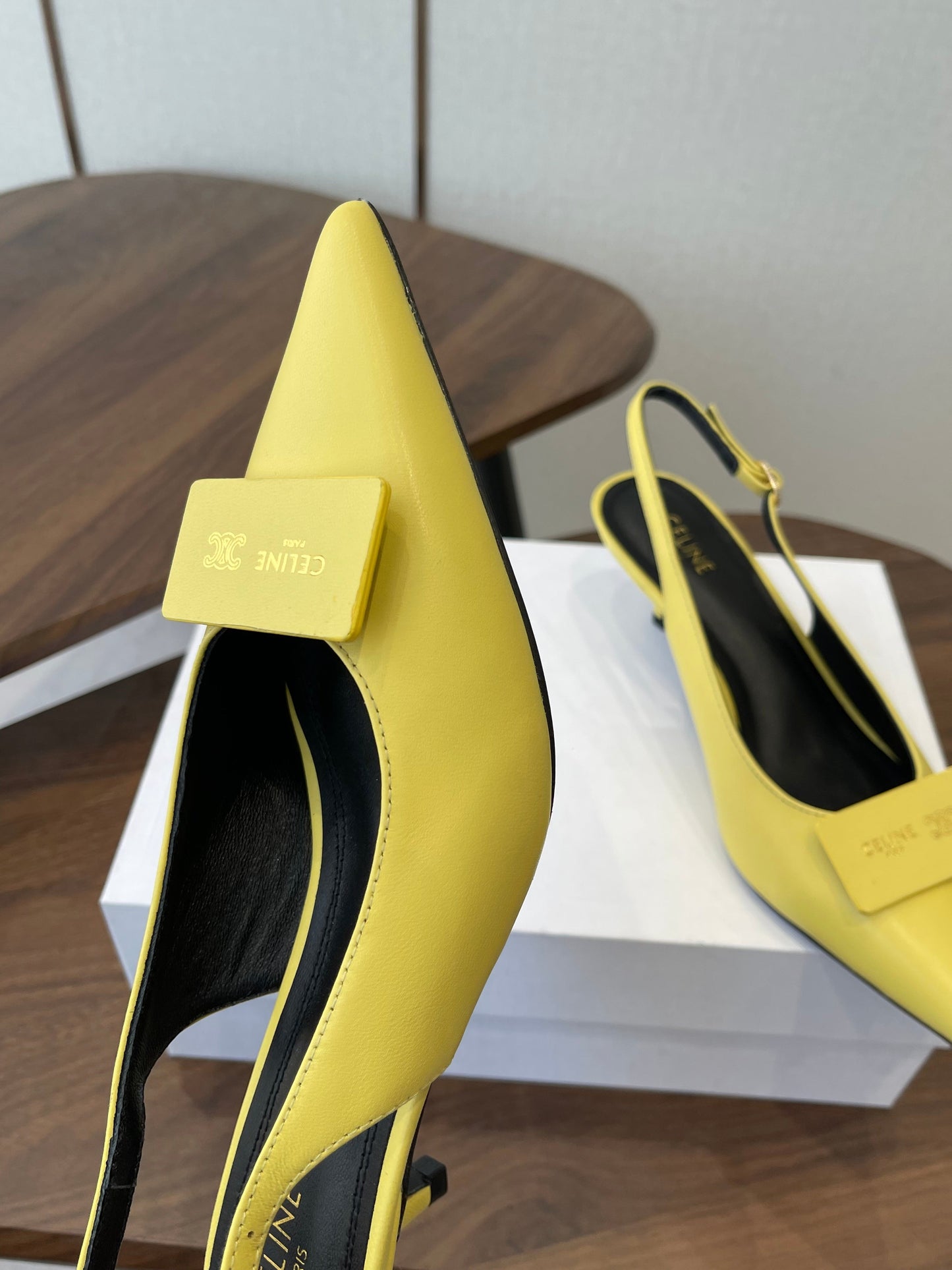Celine 26 Pointed-Toe Slingback Yellow Sheepskin 624684