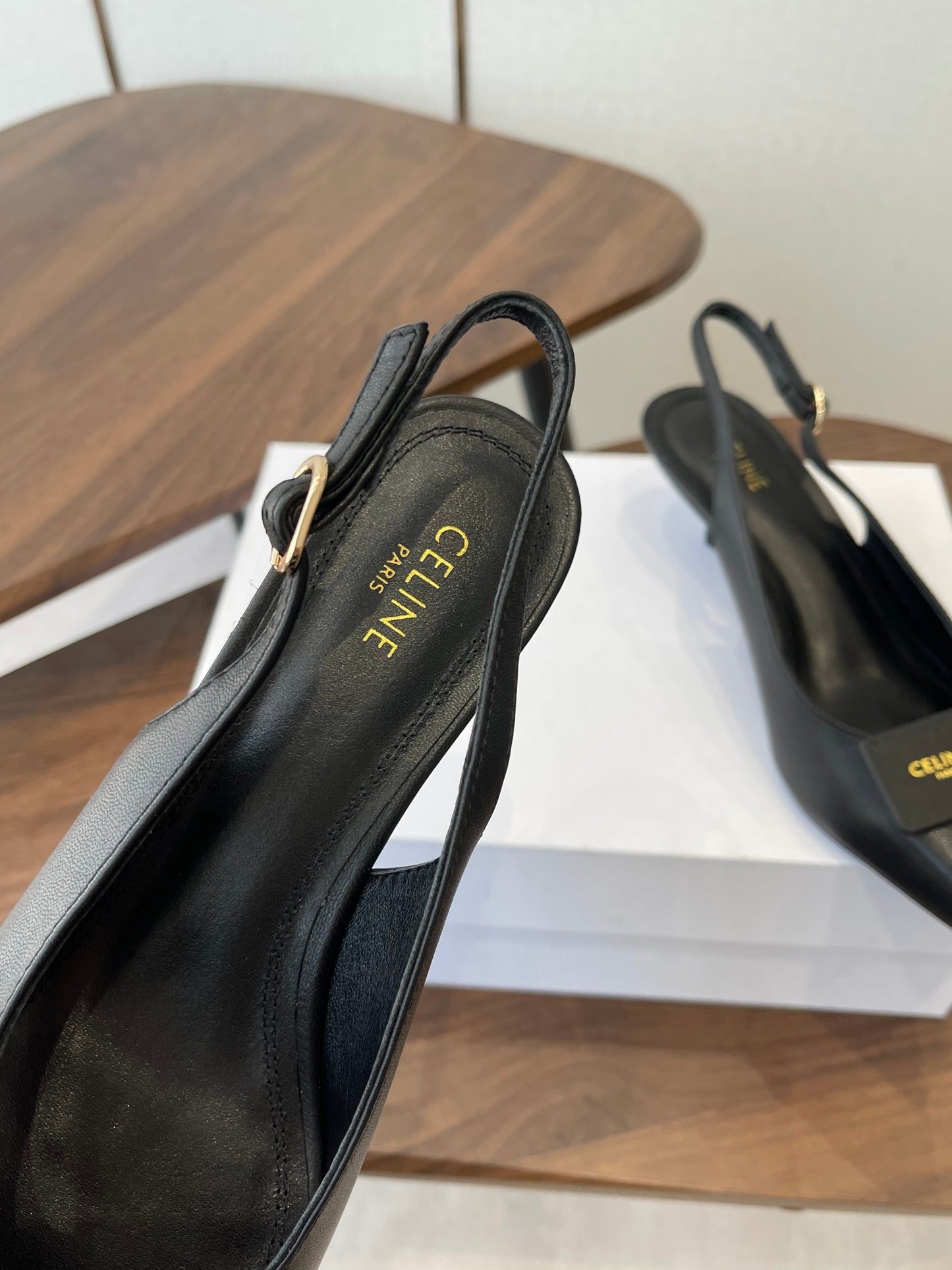 Celine 26 Pointed-Toe Slingback Black Sheepskin 624686