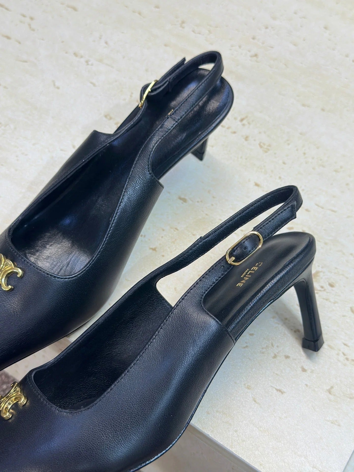 Celine 26 Slingback Pumps Triomphe Logo 65mm Leather 762631