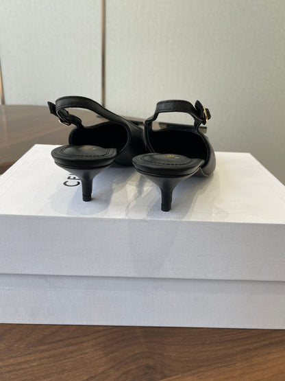 Celine 26 Pointed-Toe Slingback Black Sheepskin 624686