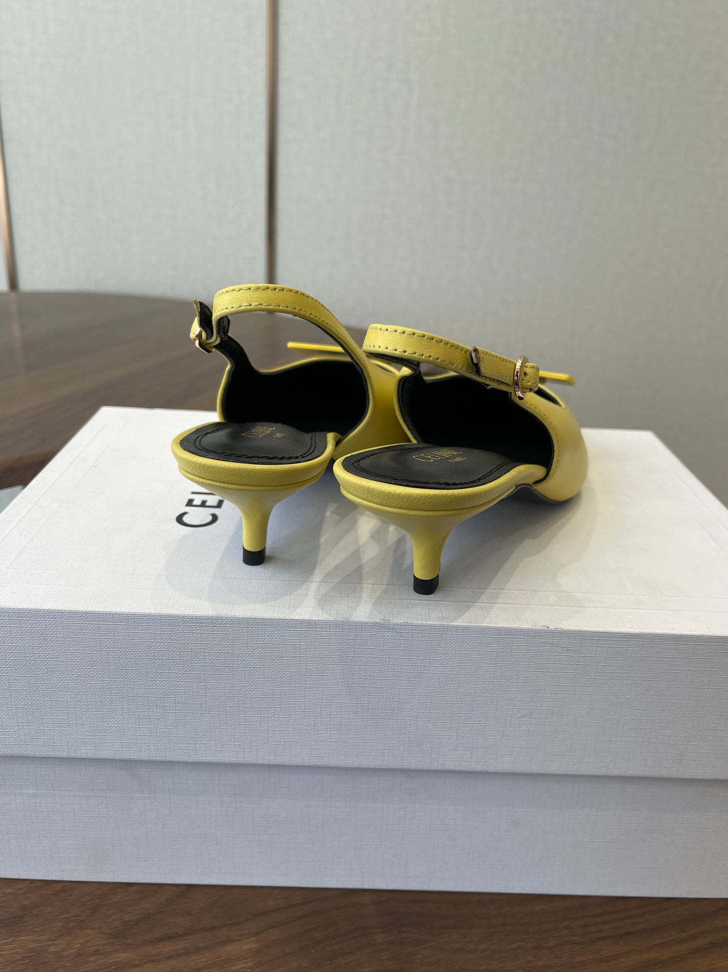 Celine 26 Pointed-Toe Slingback Yellow Sheepskin 624684