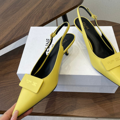 Celine 26 Pointed-Toe Slingback Yellow Sheepskin 624684