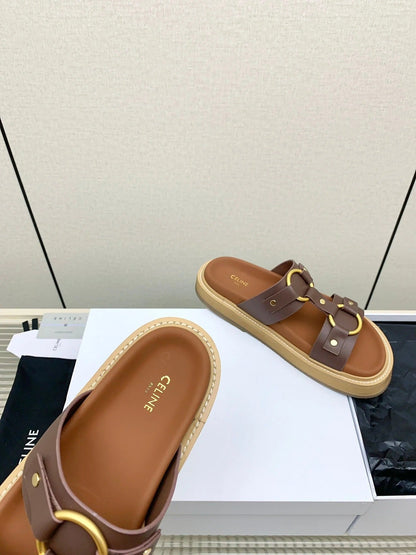 Celine 26 Tippi Sandals Tan Calfskin Leather 732495