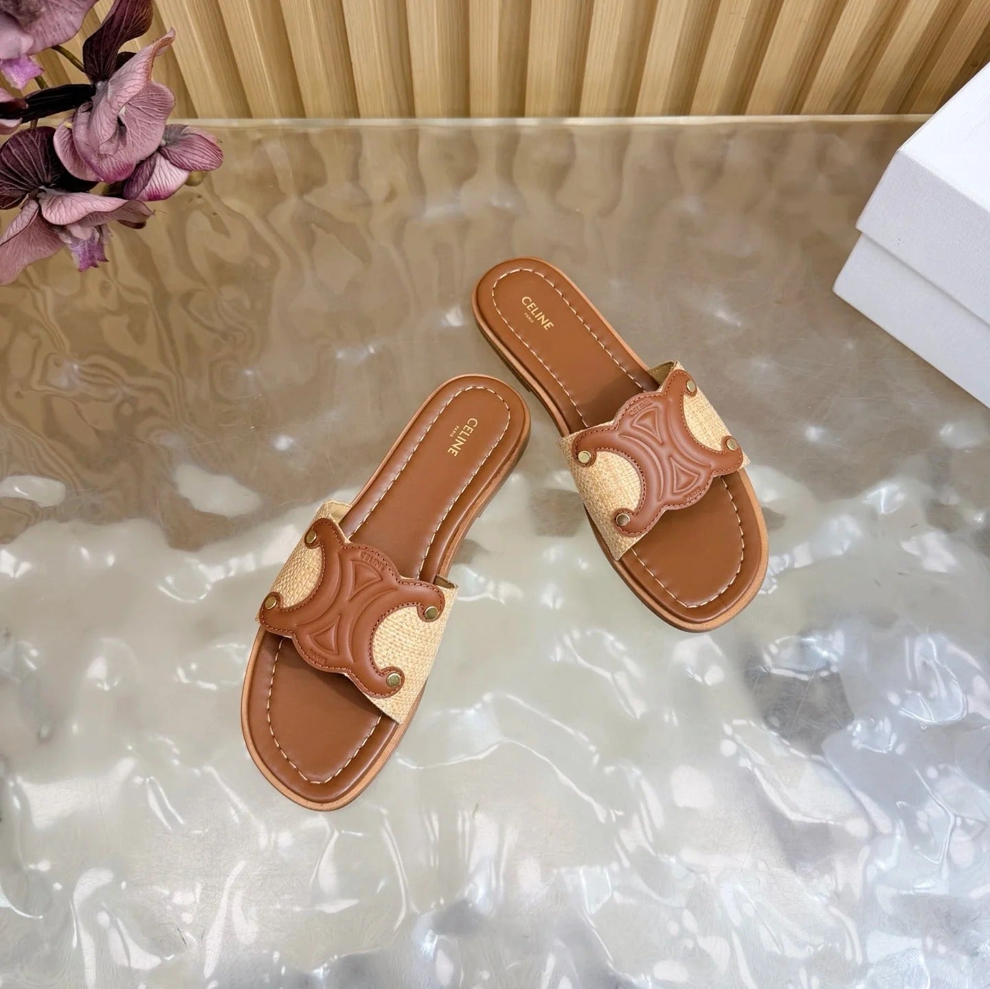 Celine 26 Triomphe Slide Sandals Leather 749443