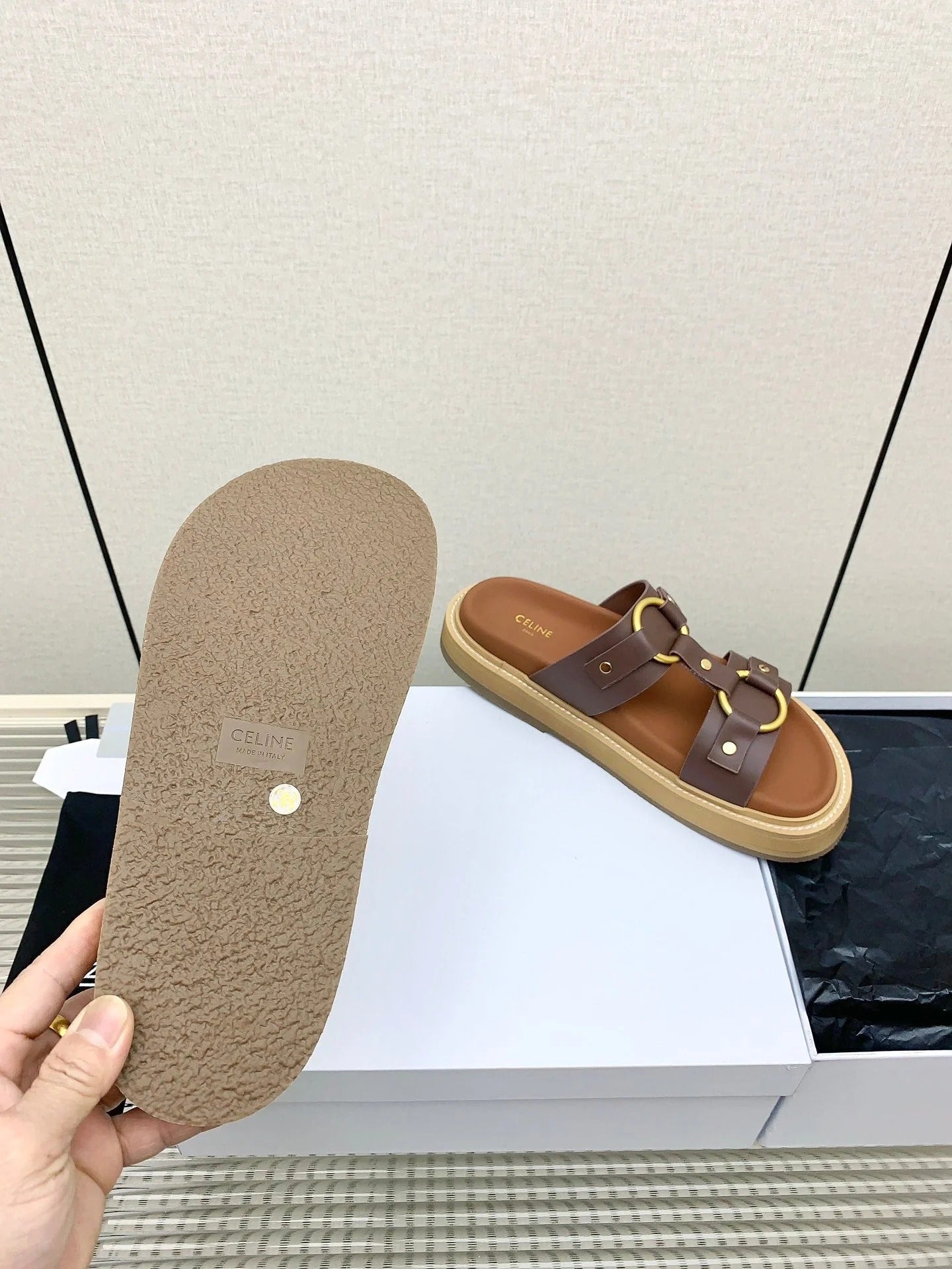Celine 26 Tippi Sandals Tan Calfskin Leather 732495