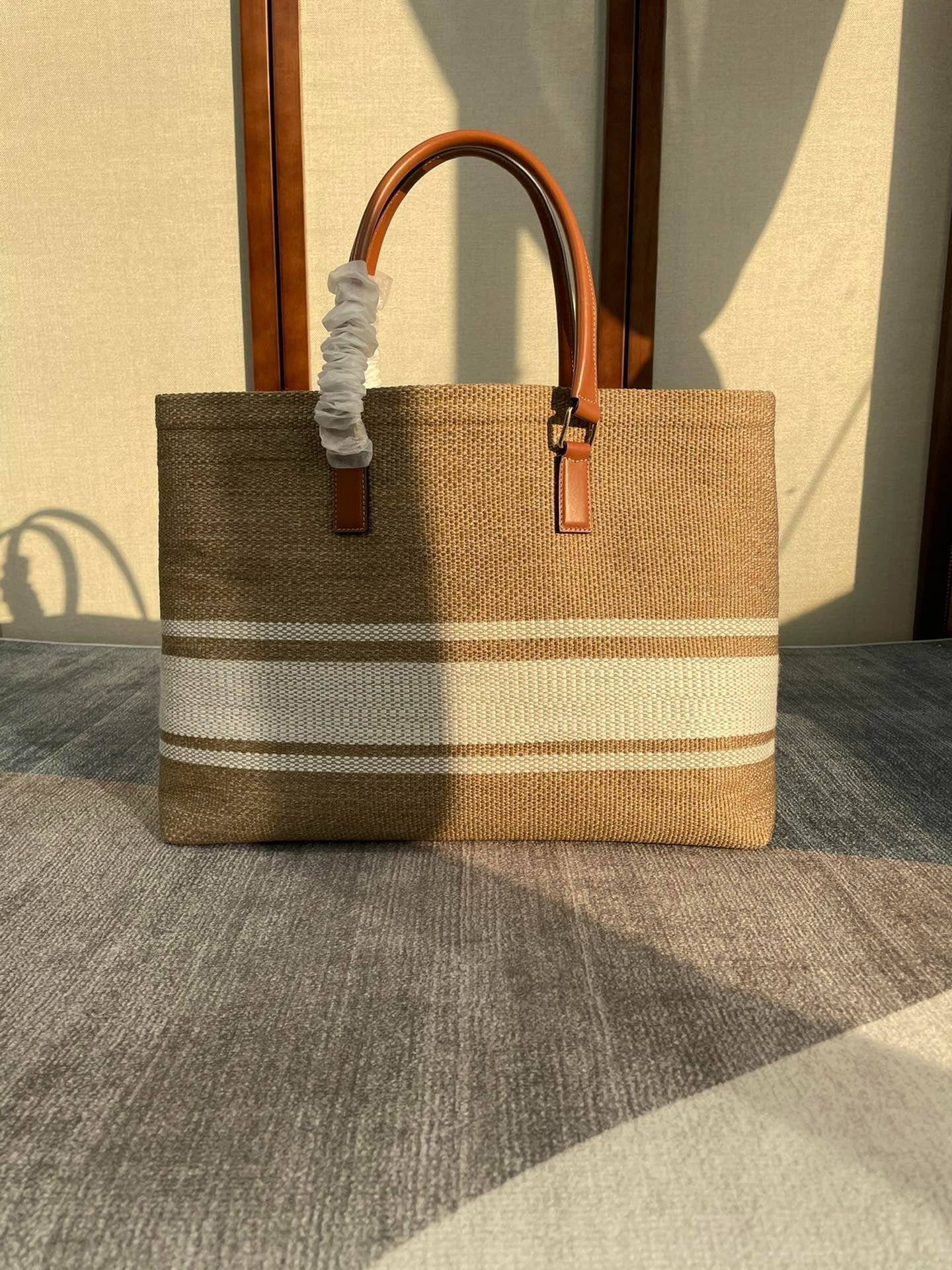 Cabas 44 Printed Canvas Brown White Tote