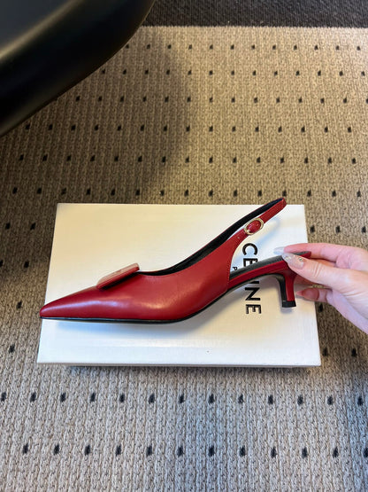 Celine 26 Pointed-Toe Slingback Red Sheepskin 619635