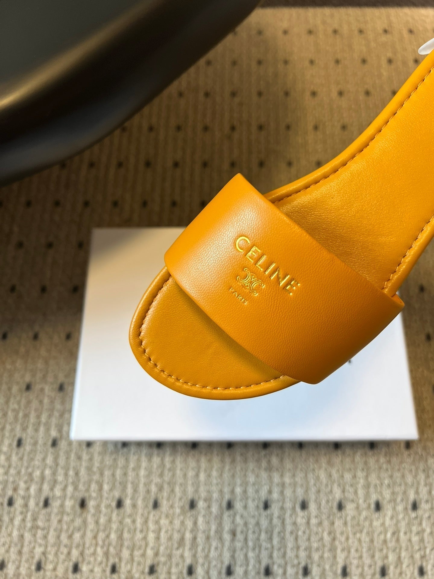 Celine 26 Flat Mule Slippers Mustard Yellow Sheepskin 621529