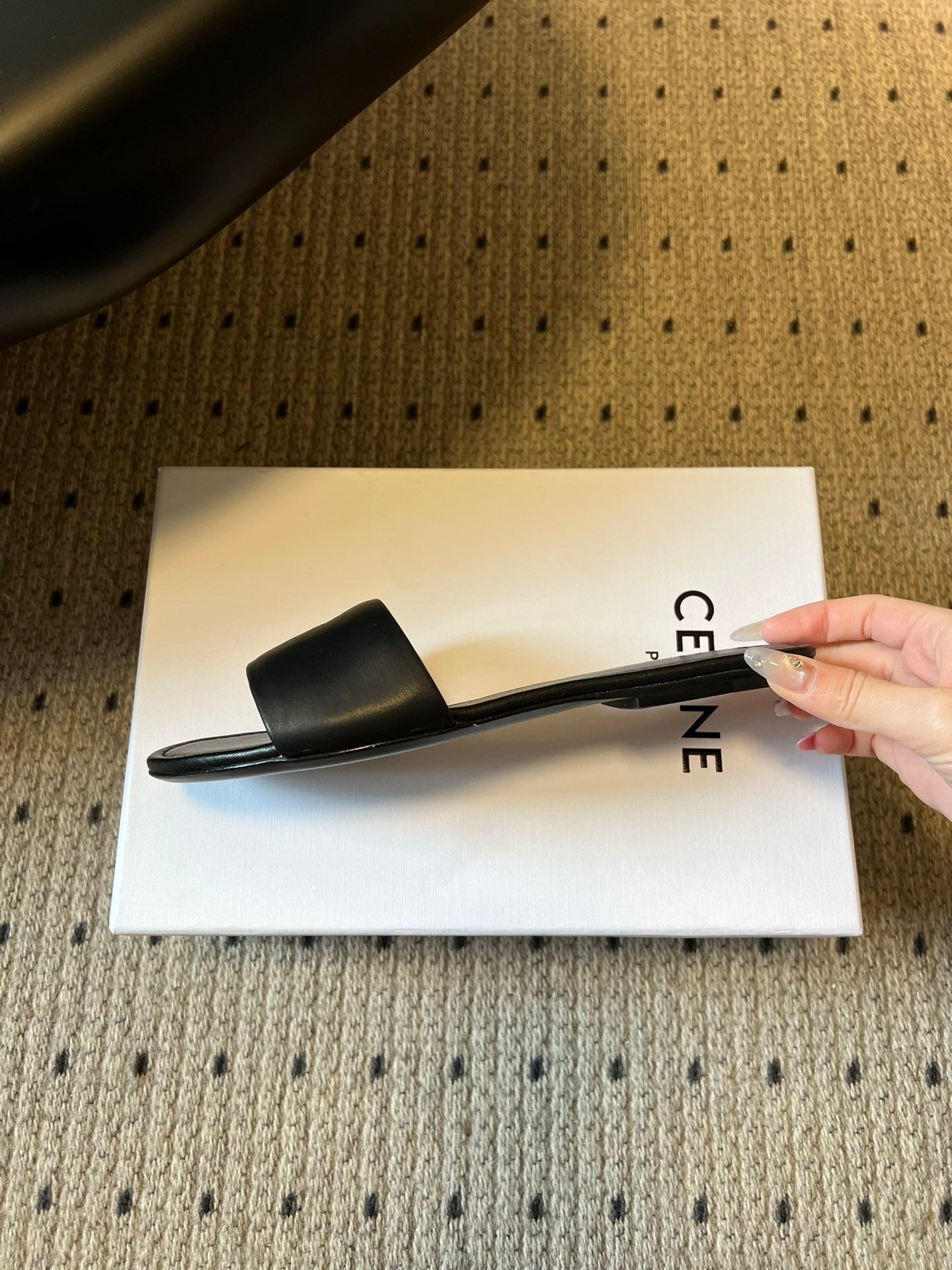 Celine 26 Flat Mule Slippers Black Sheepskin 621528