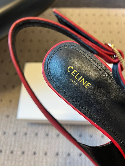 Celine 26 Pointed-Toe Slingback Red Sheepskin 619635
