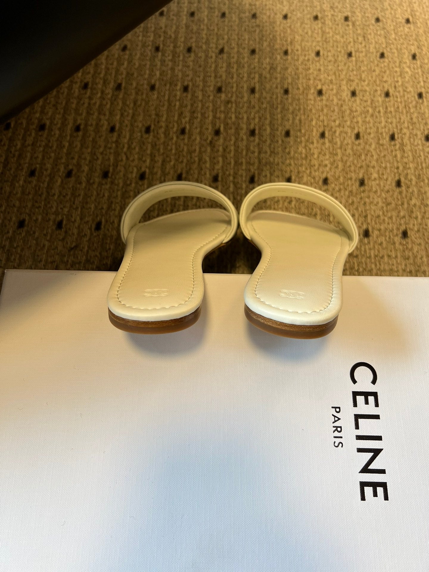 Celine 26 Flat Mule Slippers White Sheepskin 621530
