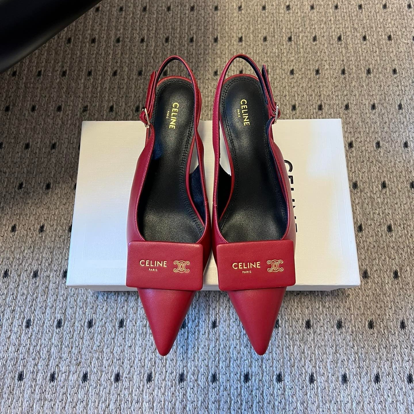 Celine 26 Pointed-Toe Slingback Red Sheepskin 619635