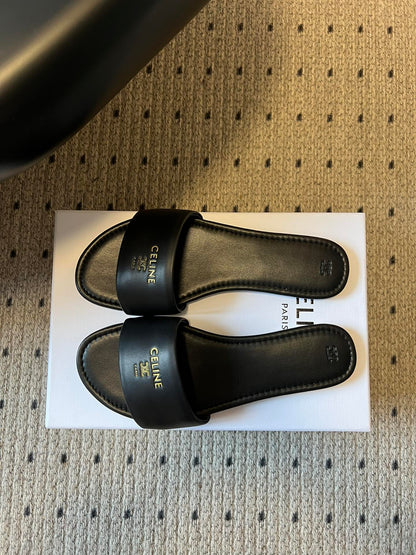 Celine 26 Flat Mule Slippers Black Sheepskin 621528