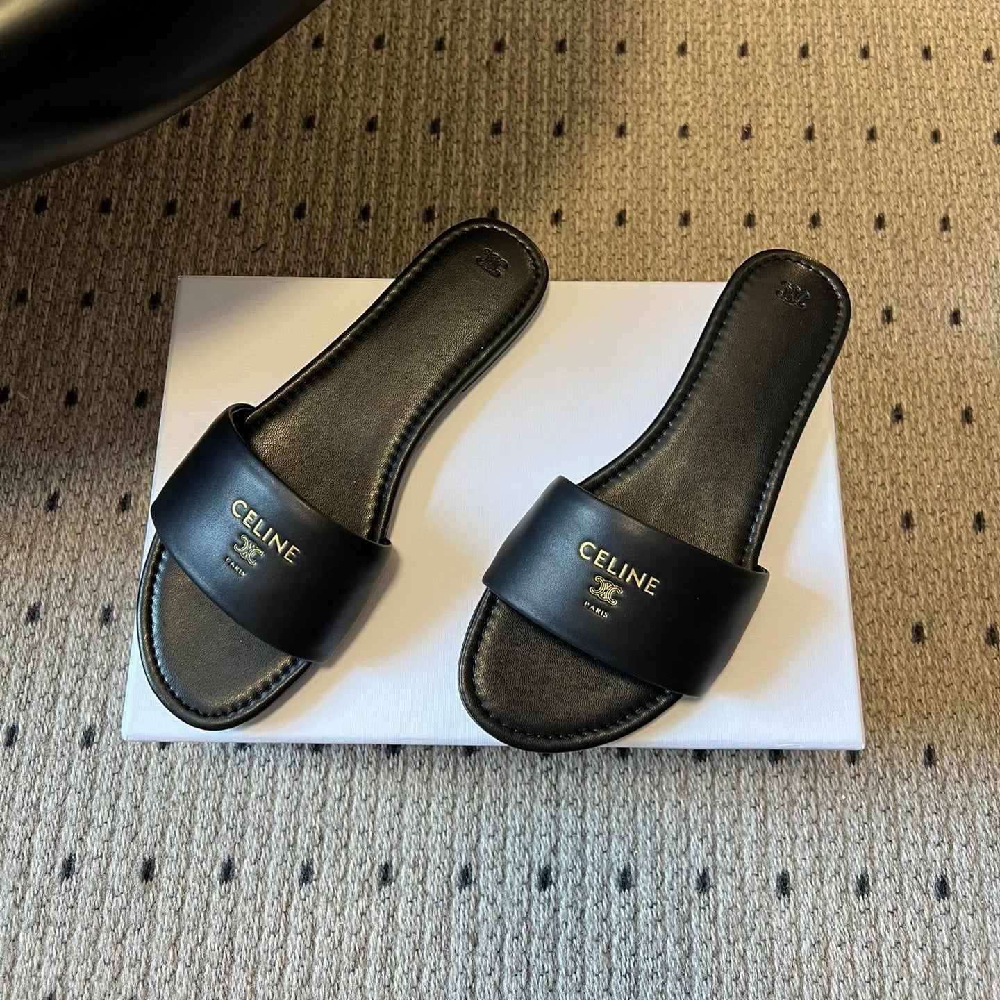 Celine 26 Flat Mule Slippers Black Sheepskin 621528