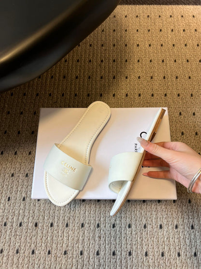 Celine 26 Flat Mule Slippers White Sheepskin 621530