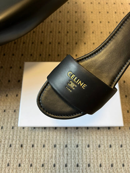 Celine 26 Flat Mule Slippers Black Sheepskin 621528
