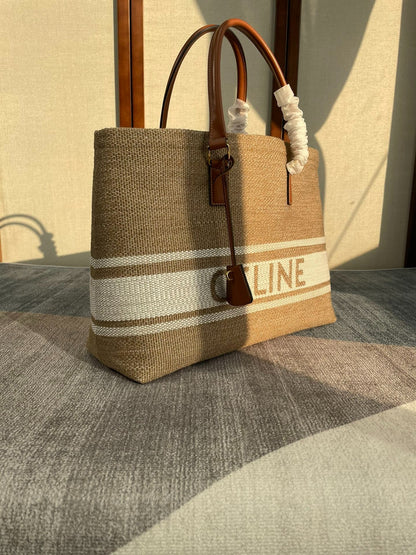Cabas 44 Printed Canvas Brown White Tote