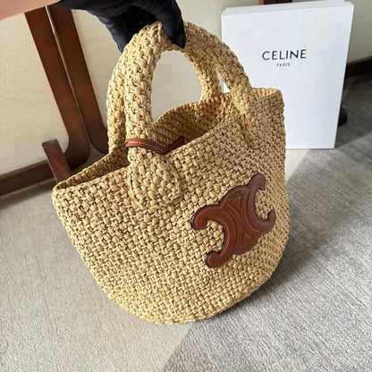 Tote Bag Celine Triomphe 23 In Beige Raffia