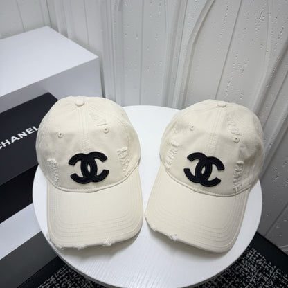 Chanel-inspired distressed baseball cap