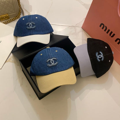 Chanel Color-Blocked Denim Baseball Cap